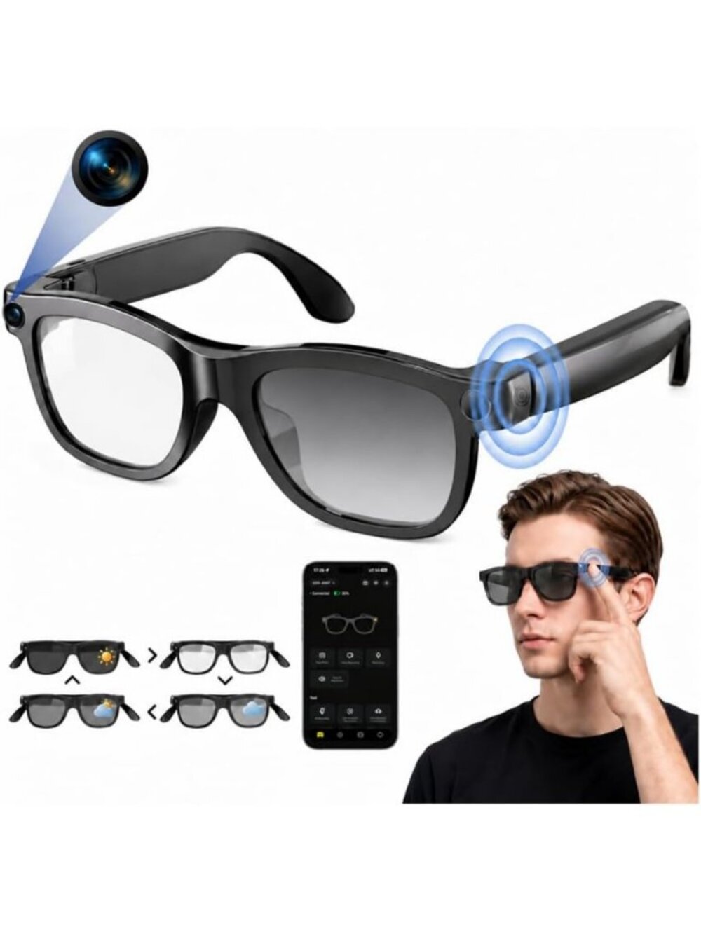 4K HD Smart Glasses with Camera, EIS Video, Electrochromic Lenses - Tech